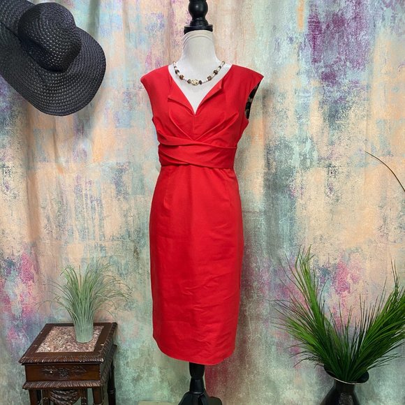 📌 Donna Ricco Timeless Red Cotton Blend  Dress - Picture 10 of 13